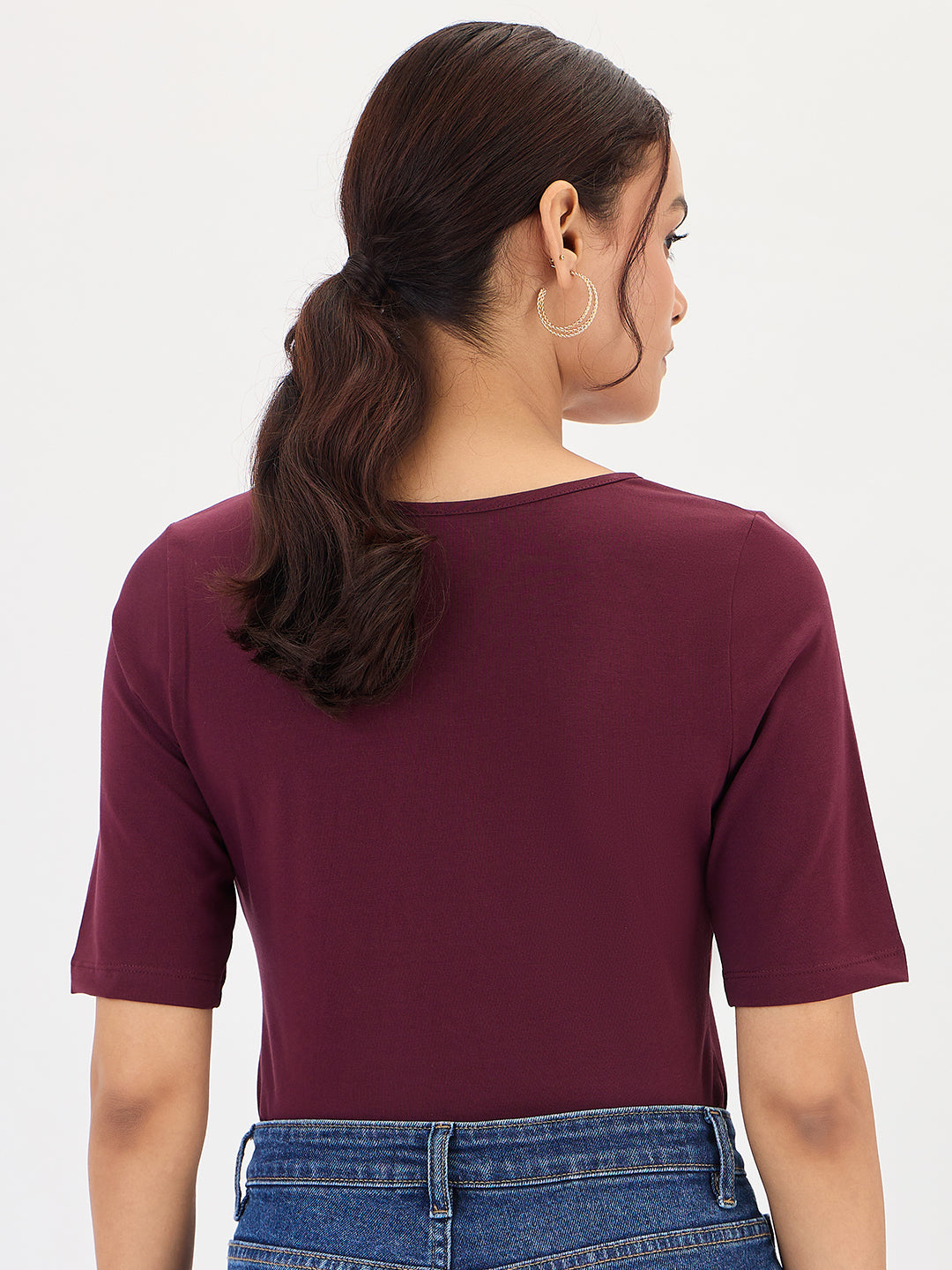 Wine Cotton Knit Bodysuit