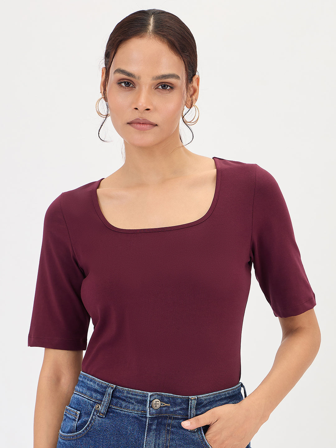 Wine Cotton Knit Bodysuit