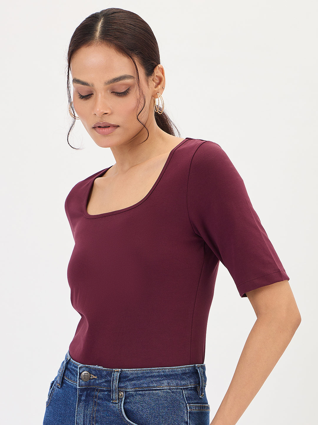 Wine Cotton Knit Bodysuit