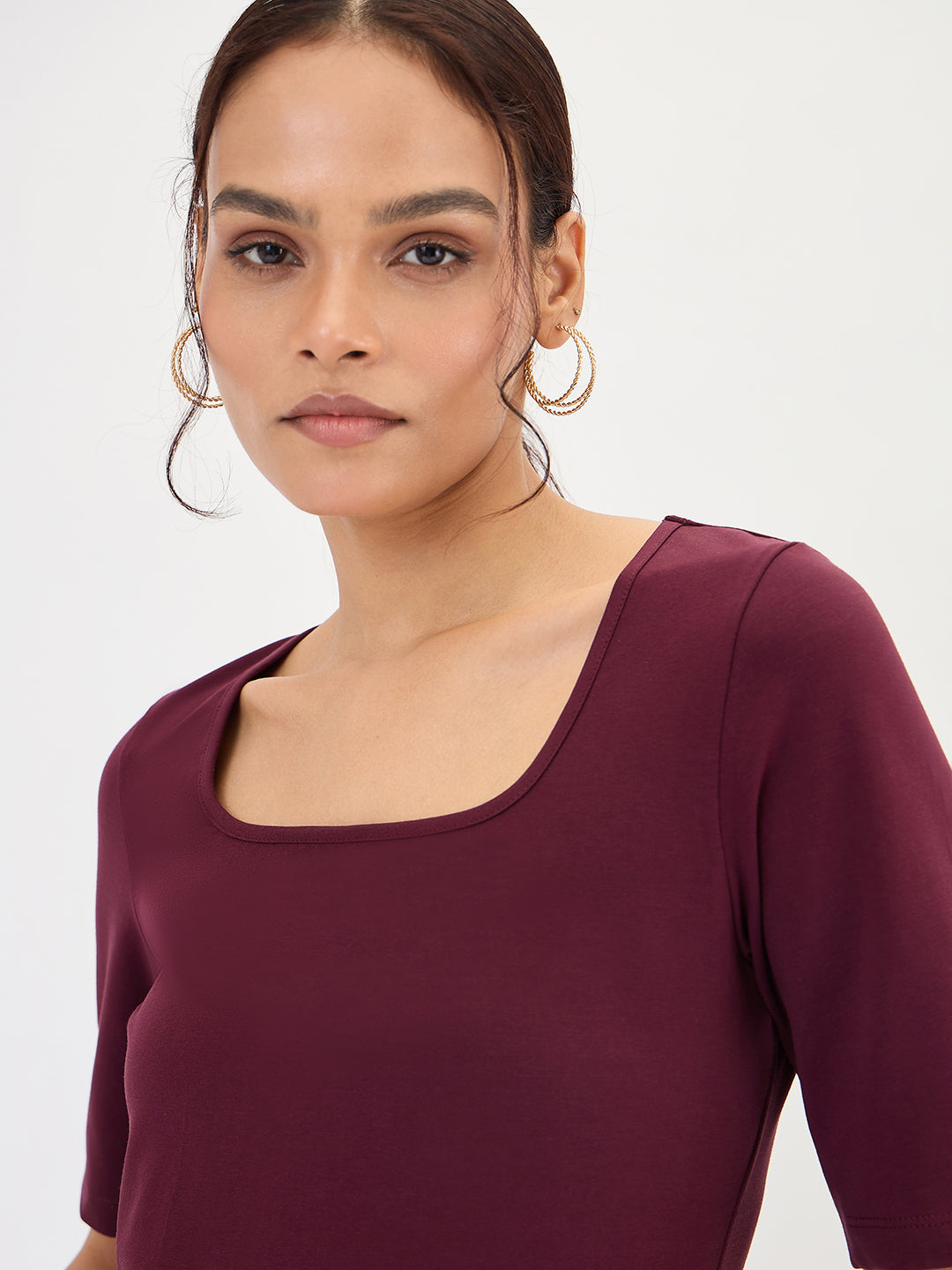 Wine Cotton Knit Bodysuit