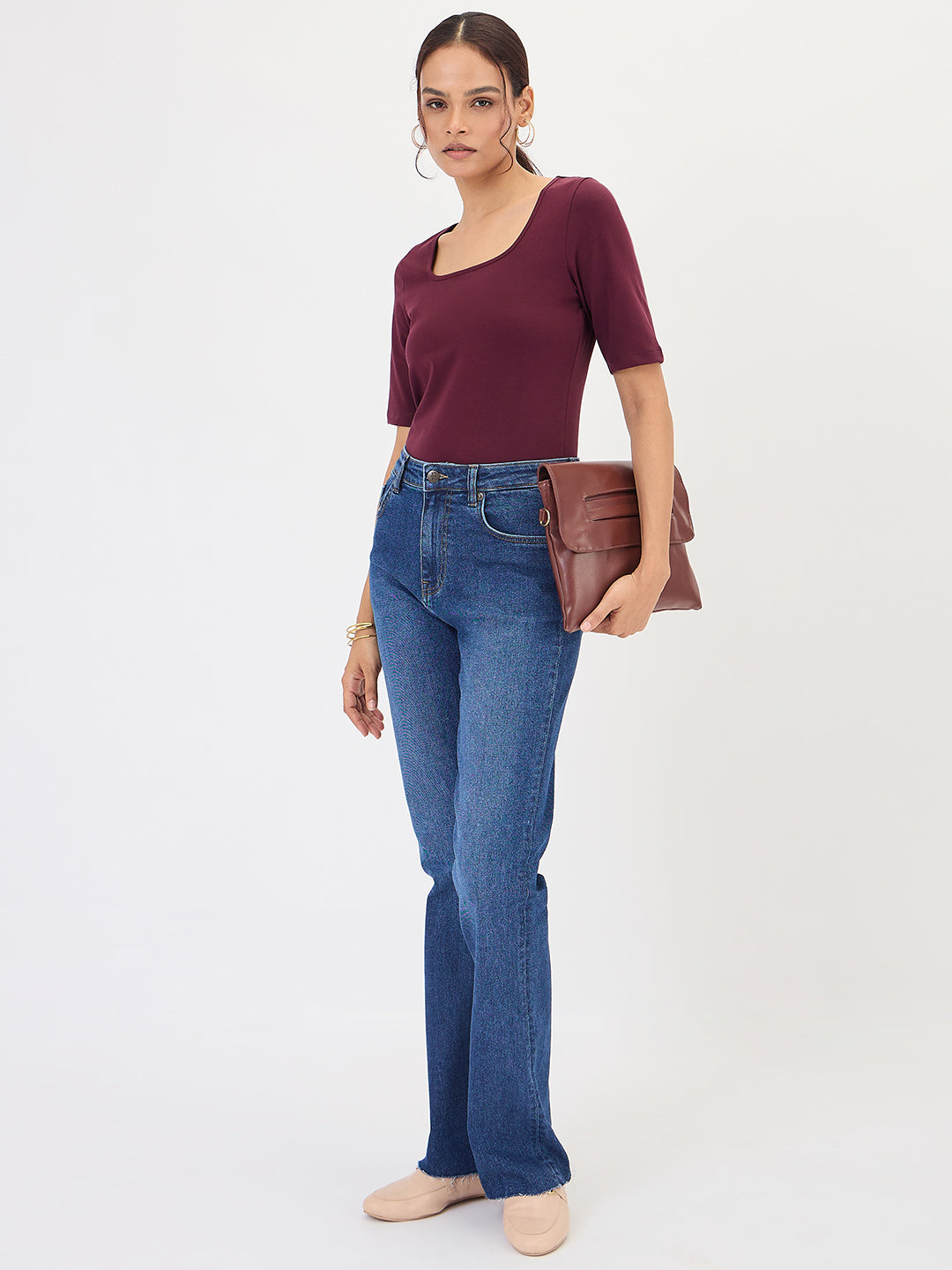 Wine Cotton Knit Bodysuit