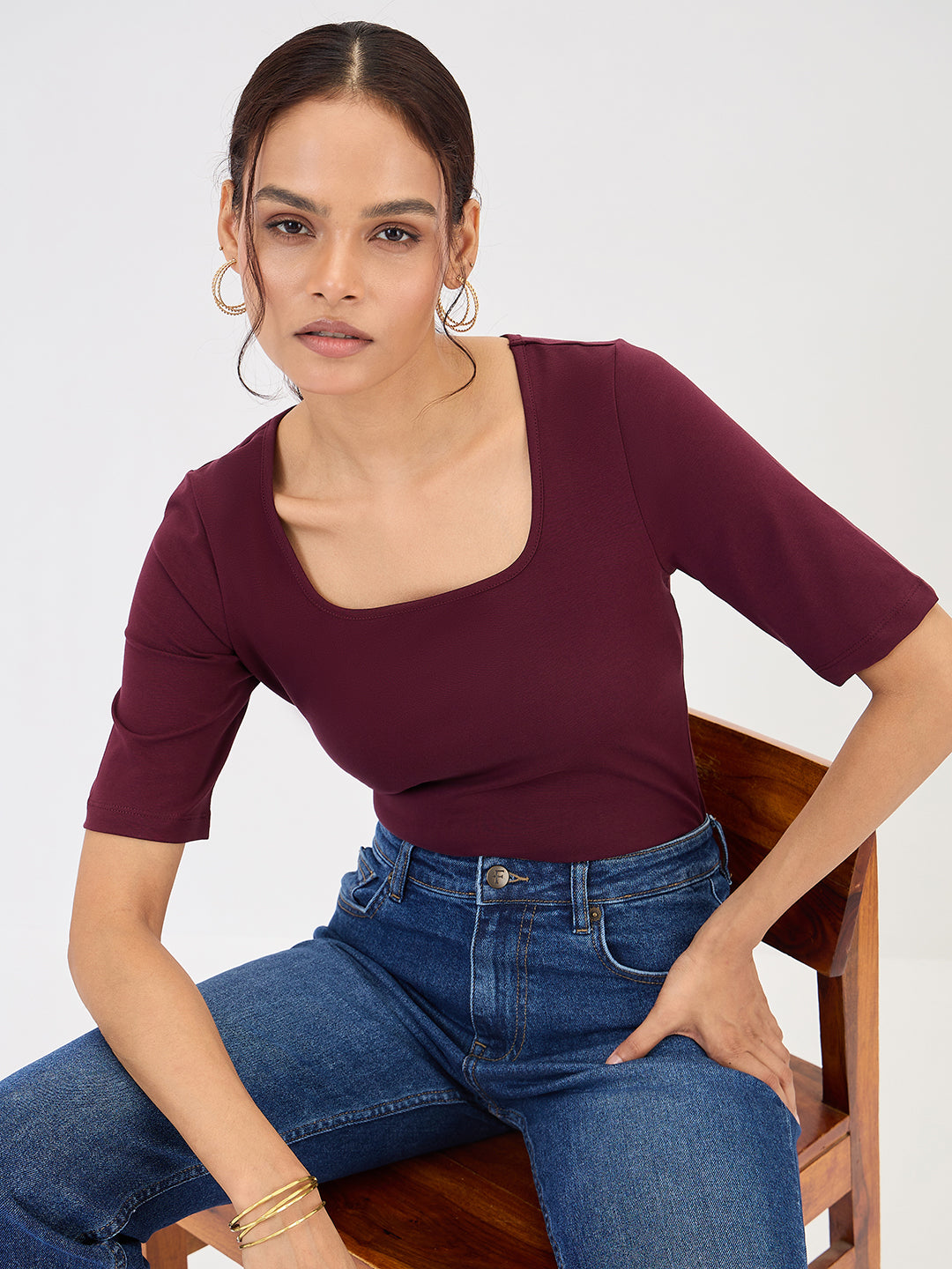 Wine Cotton Knit Bodysuit