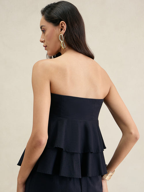 Black Cotton Layered Tube Top