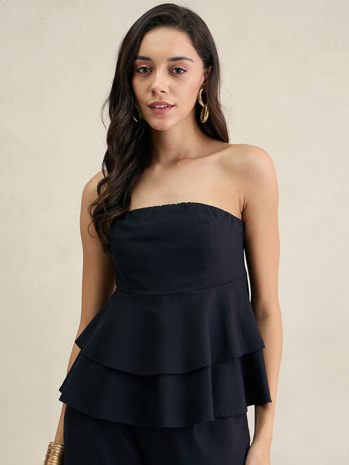 Black Cotton Layered Tube Top