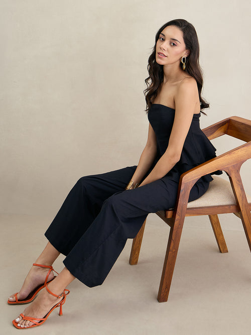 Black Cotton Straight Fit Pant
