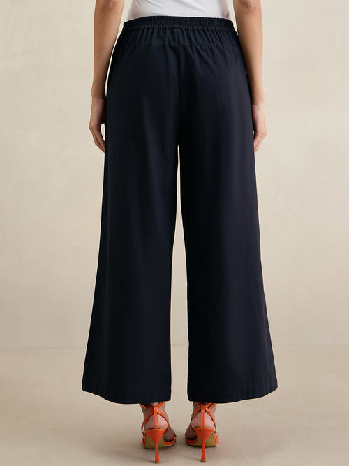 Black Cotton Straight Fit Pant