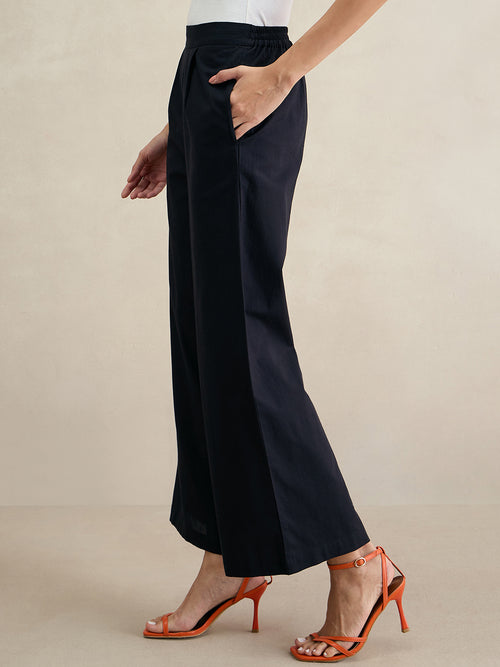 Black Cotton Straight Fit Pant