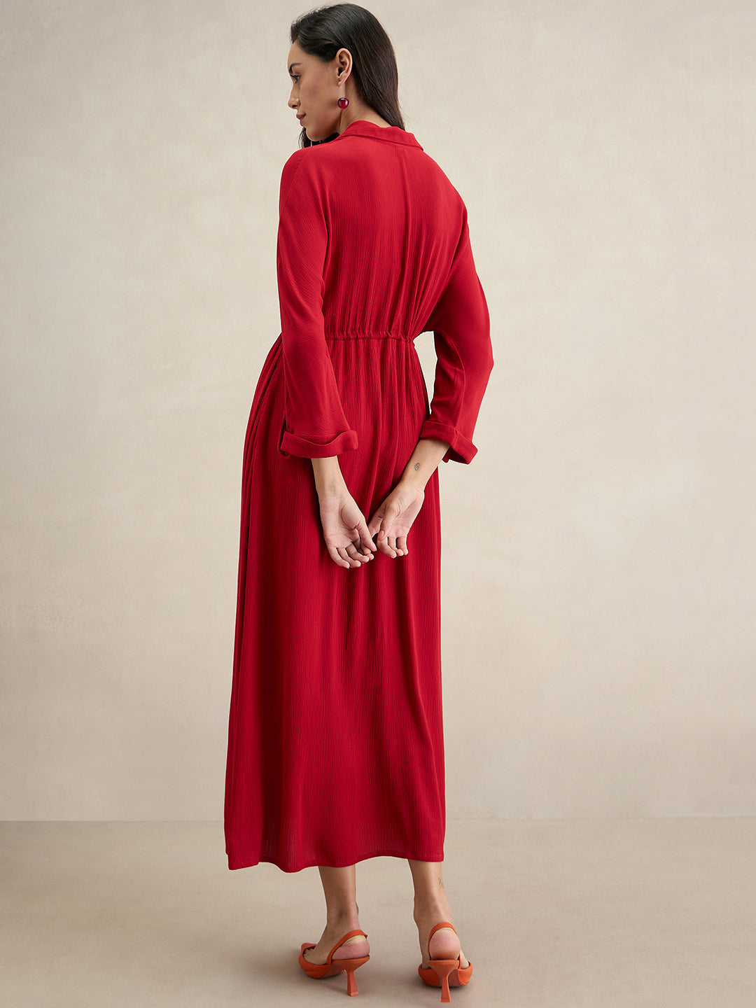 Cranberry Crinkle Shirt Maxi Dress