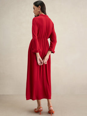 Cranberry Crinkle Shirt Maxi Dress