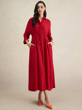 Cranberry Crinkle Shirt Maxi Dress