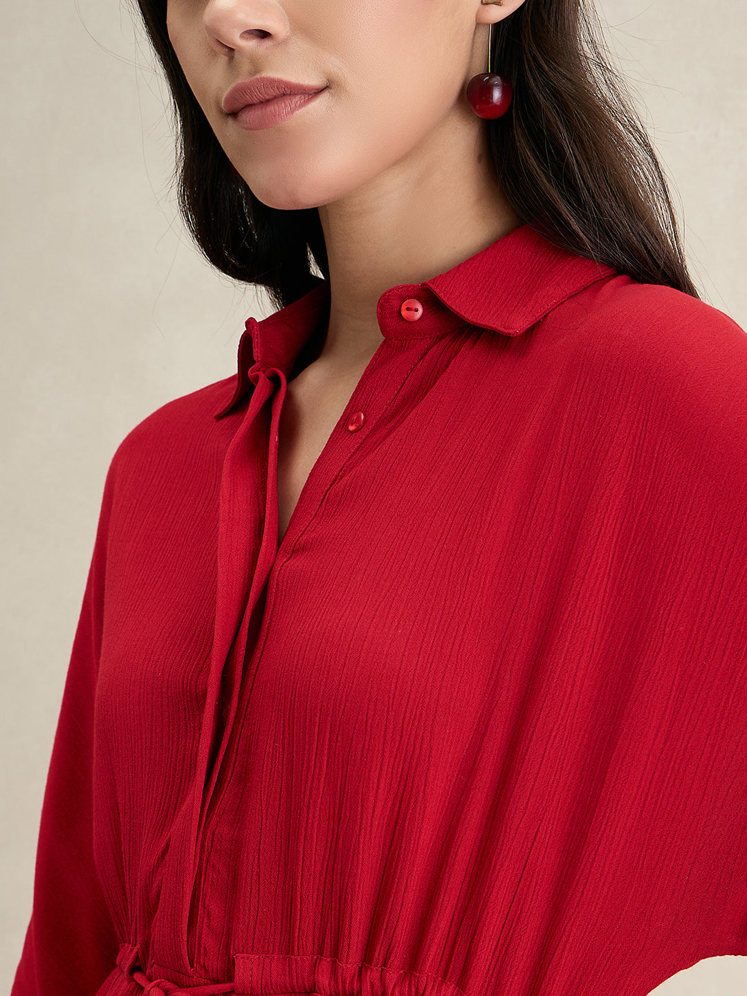 Cranberry Crinkle Shirt Maxi Dress