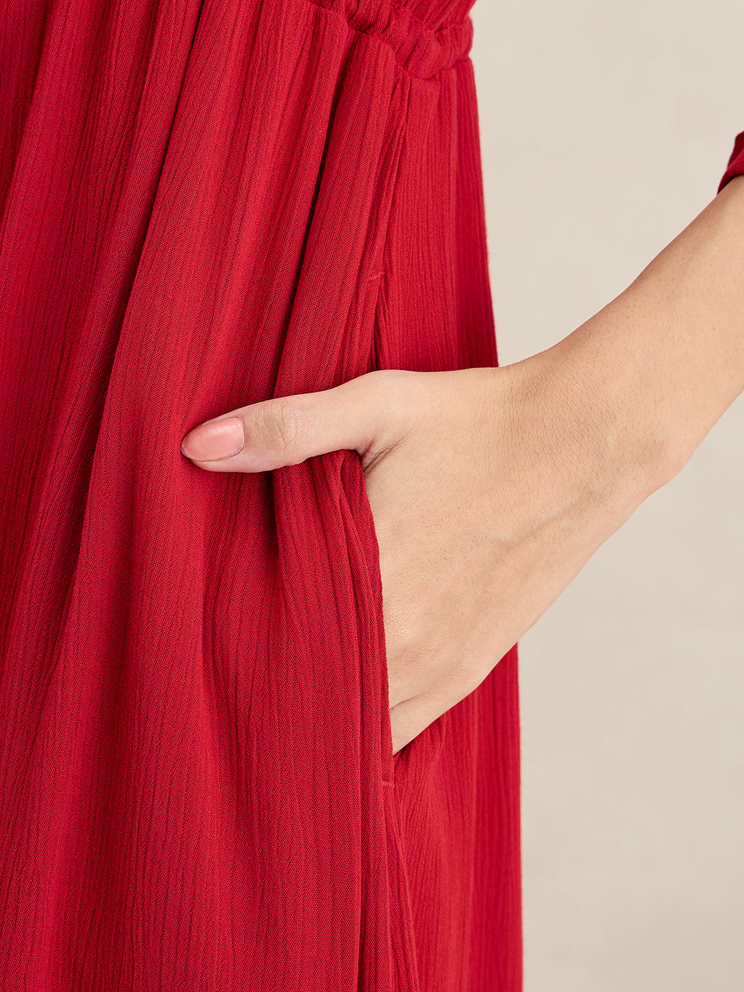 Cranberry Crinkle Shirt Maxi Dress