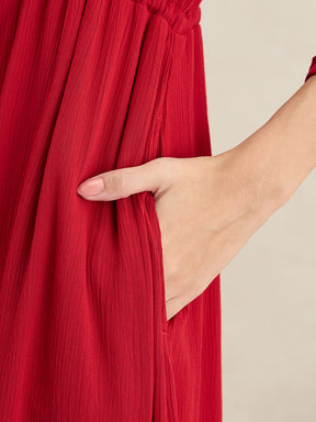 Cranberry Crinkle Shirt Maxi Dress