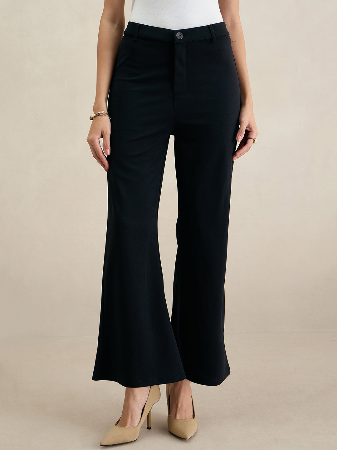 Black Bootleg Knit Trousers