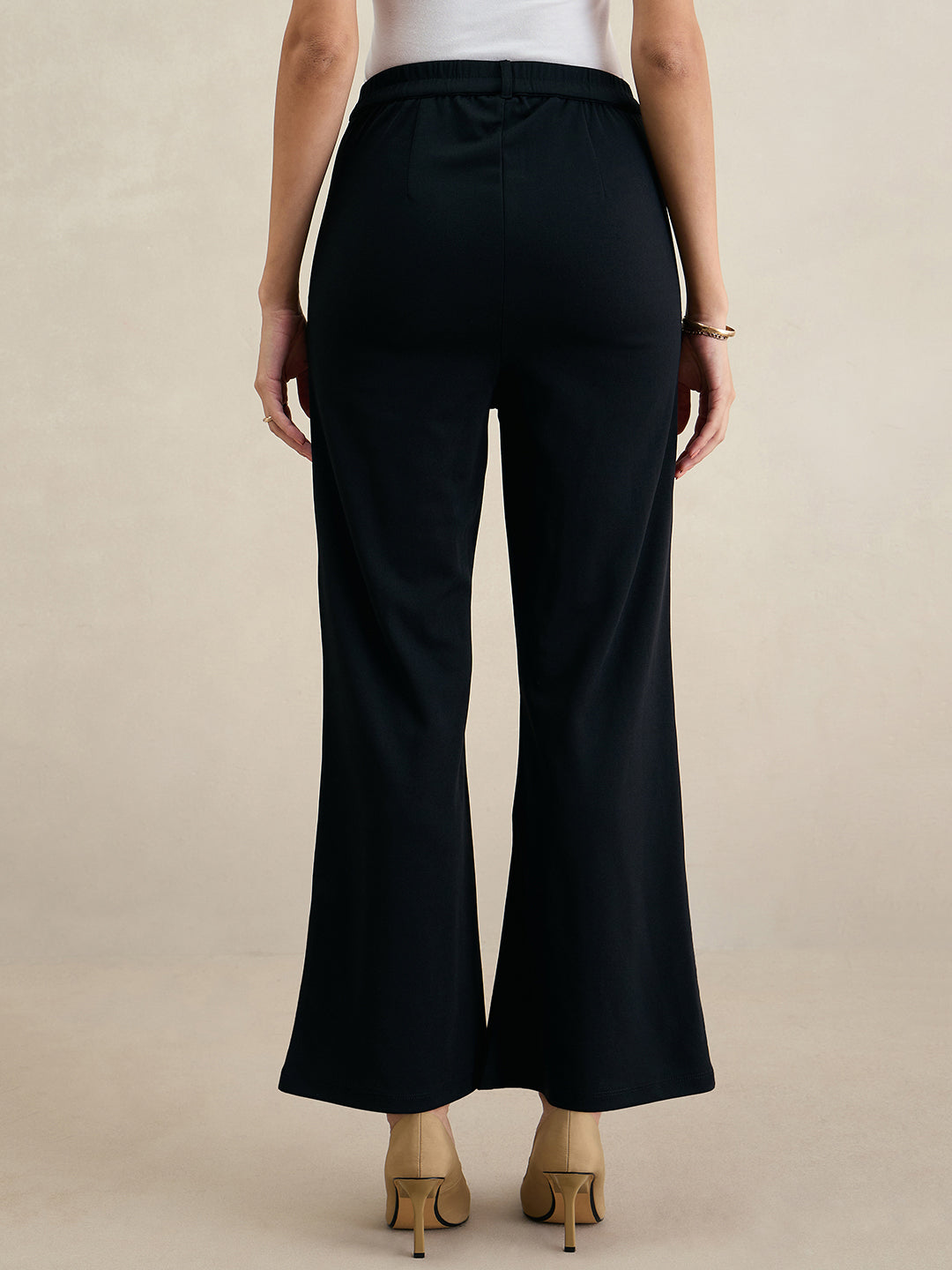 Black Bootleg Knit Trousers