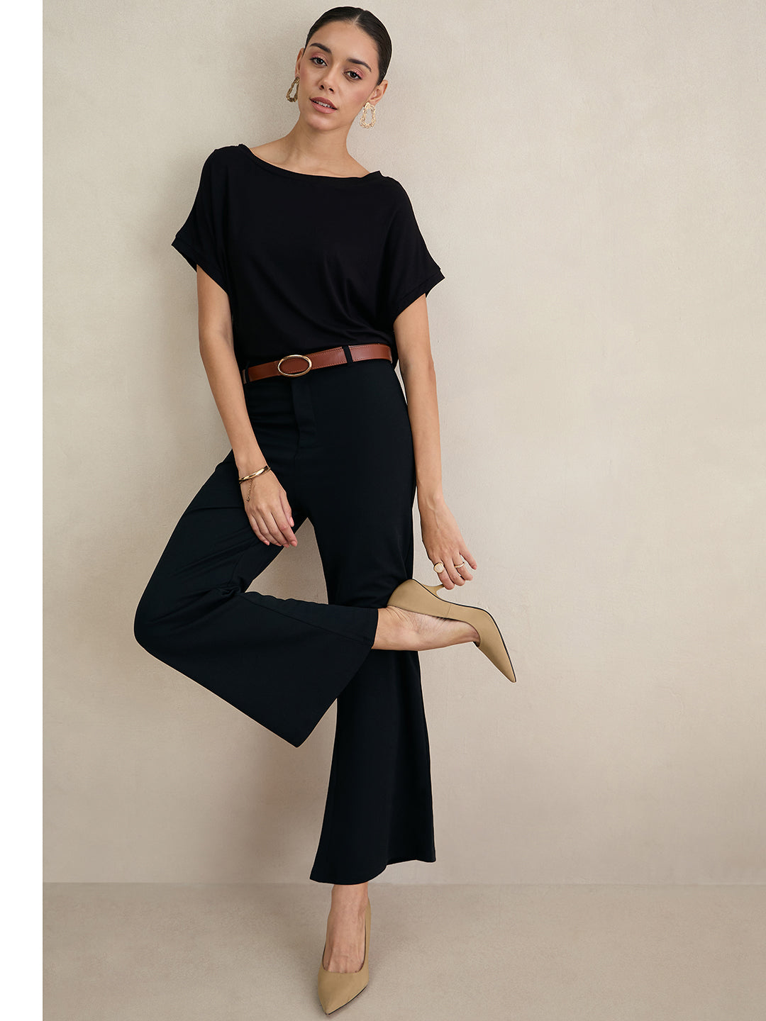 Black Bootleg Knit Trousers