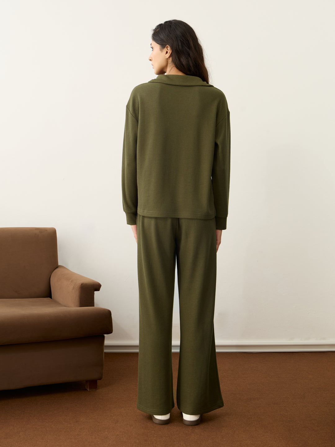 Olive Waffle Collared Co-Ord Set