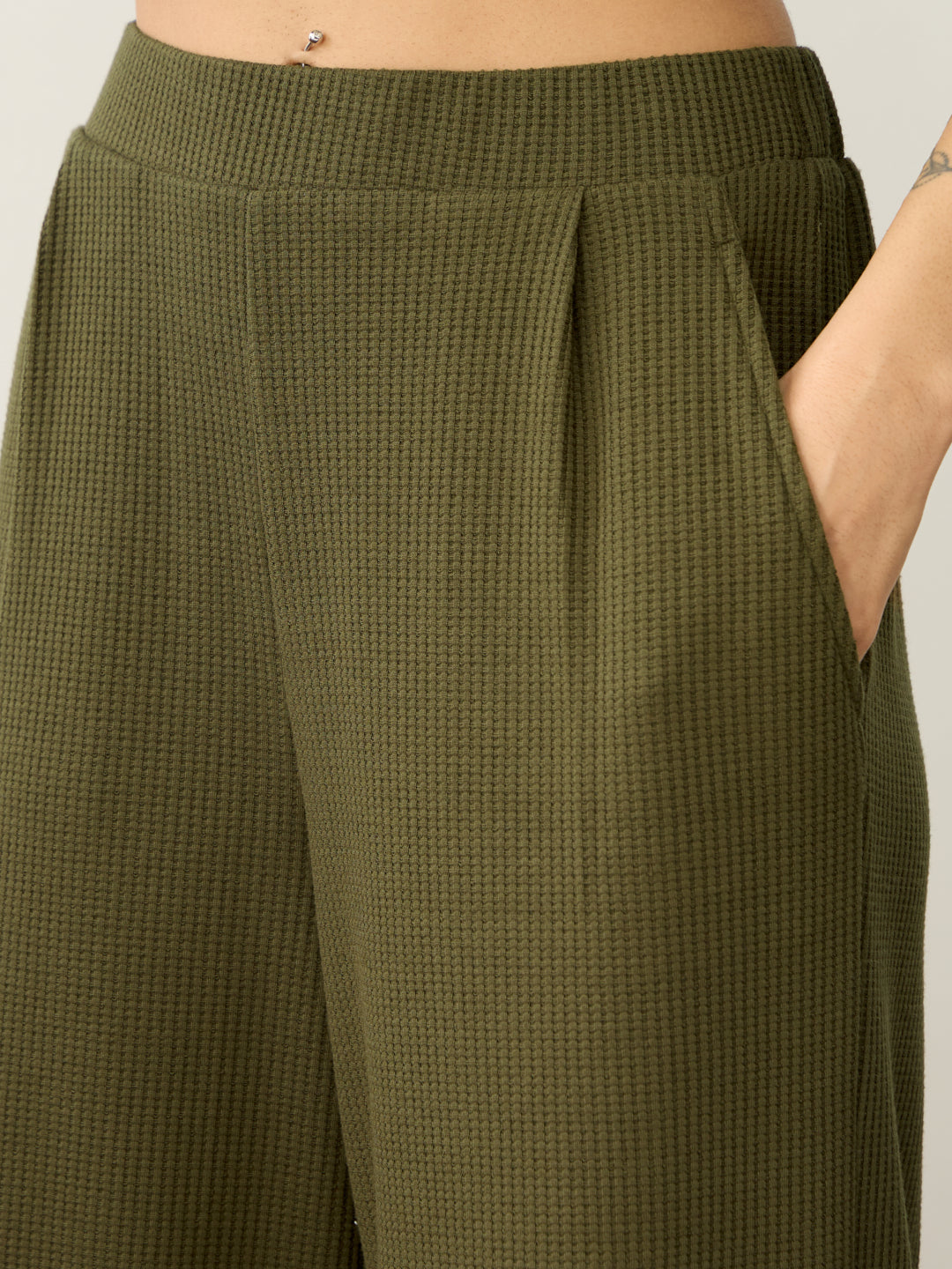 Olive Waffle Collared Co-Ord Set