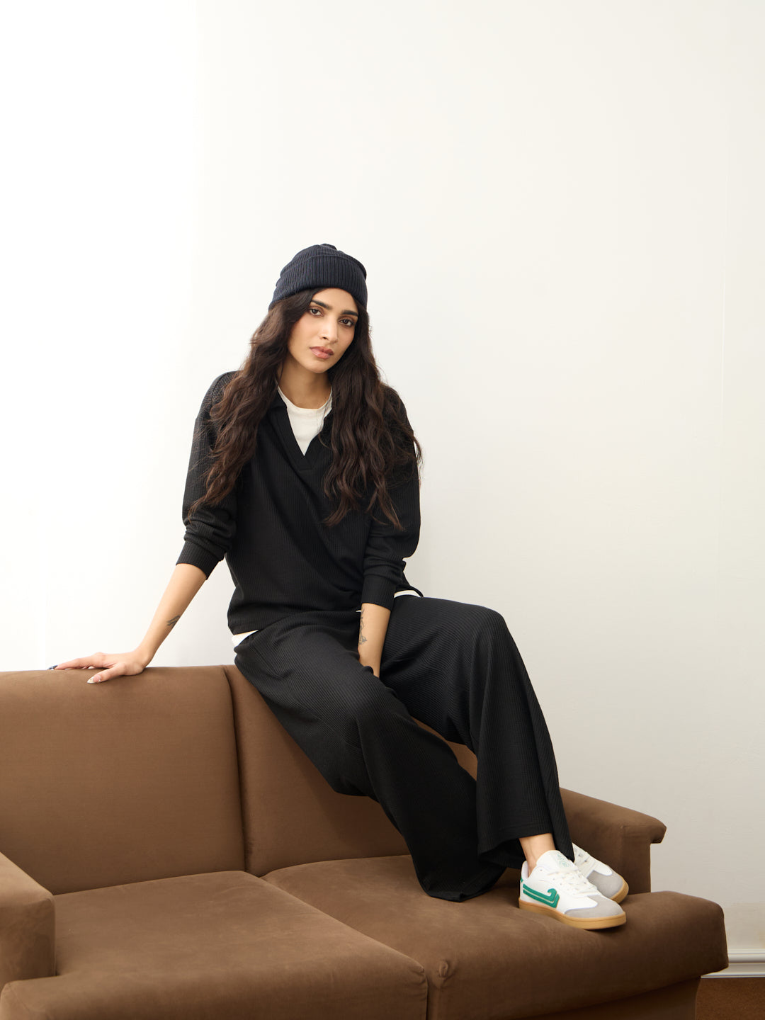 Black Waffle Collared Co-Ord Set