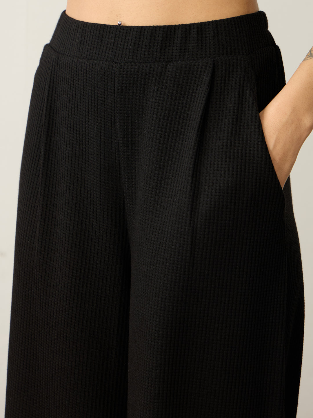 Black Waffle Collared Co-Ord Set