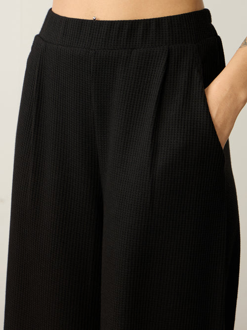 Black Waffle Collared Co-Ord Set