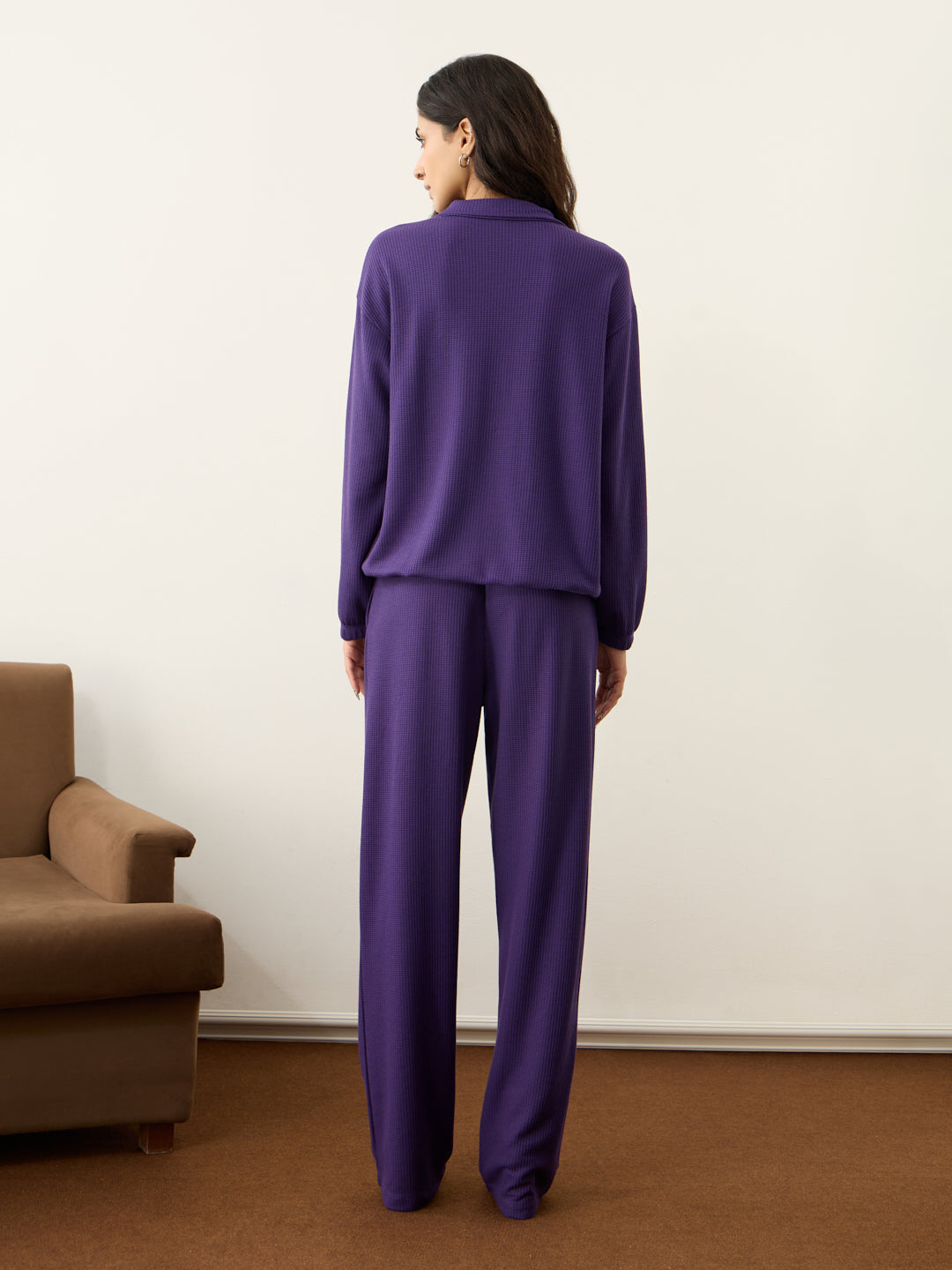 Deep Purple Waffle Half Zip Up Co-Ord Set