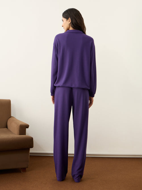 Deep Purple Waffle Half Zip Up Co-Ord Set
