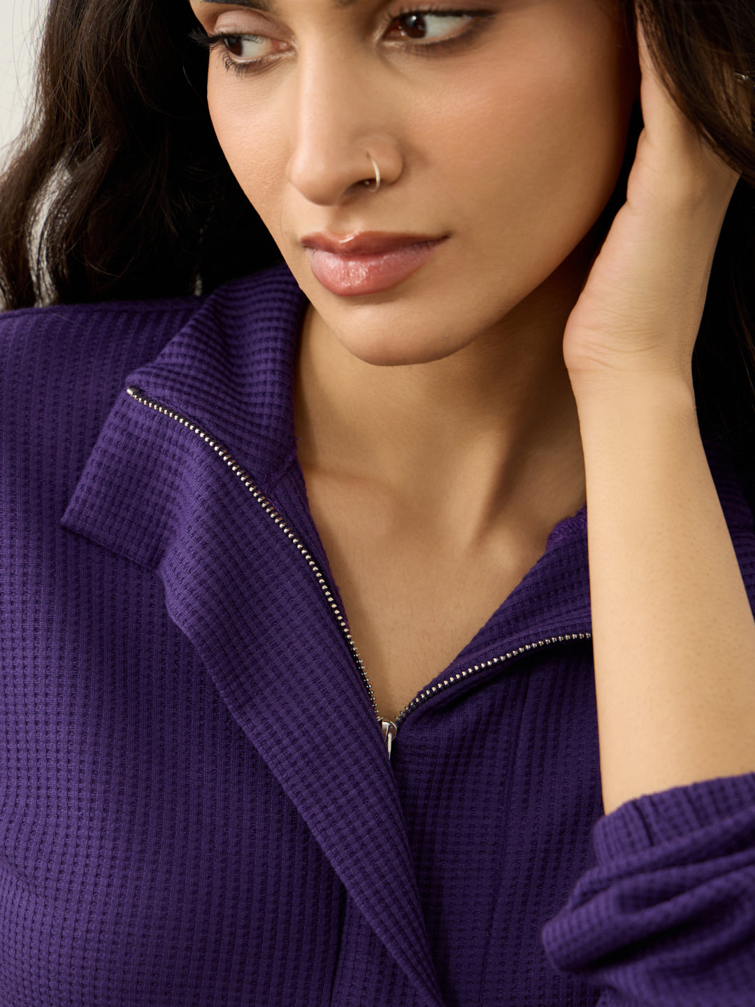 Deep Purple Waffle Half Zip Up Co-Ord Set