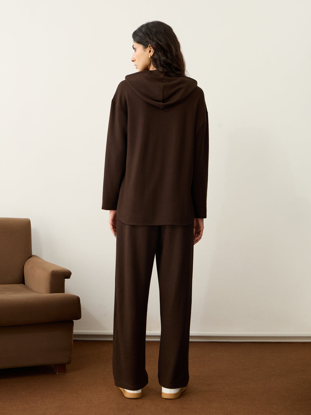 Brown Waffle Hooded Co-Ord Set