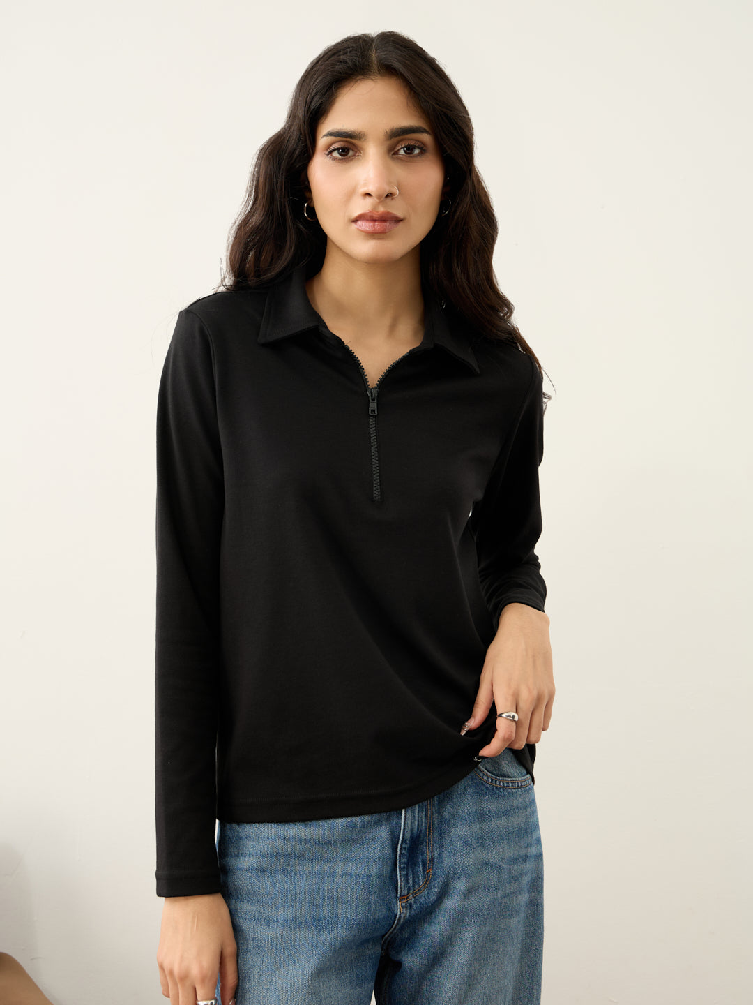 Black Half Zip-Up T-Shirt