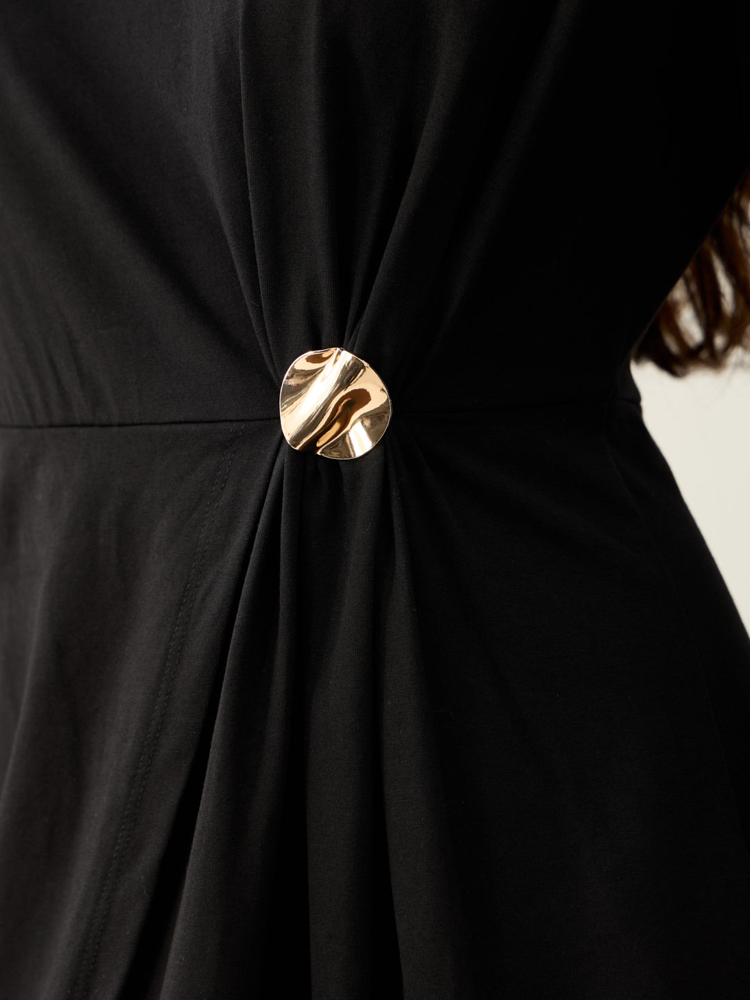 TrueStretch Black Button Detail Midi Dress