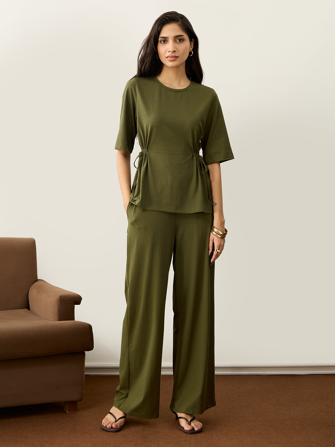 TrueStretch Olive Side Drawstring Co-ord