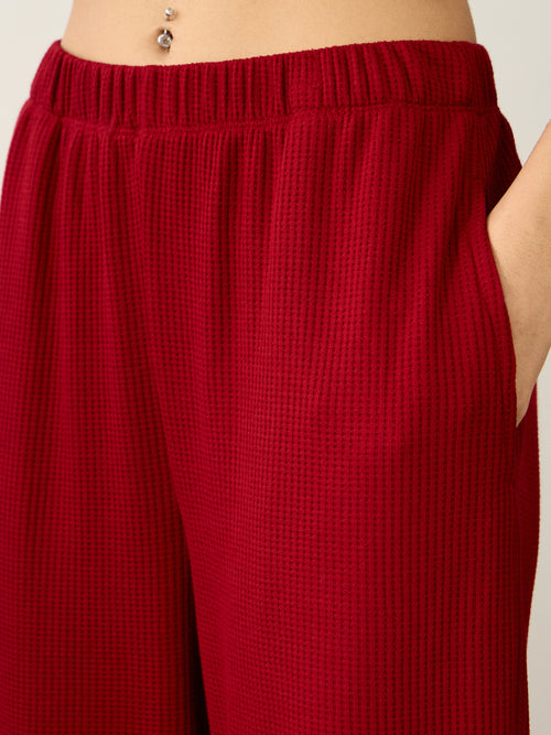 Deep Red Waffle Zip Yoke Detail Co-Ord Set