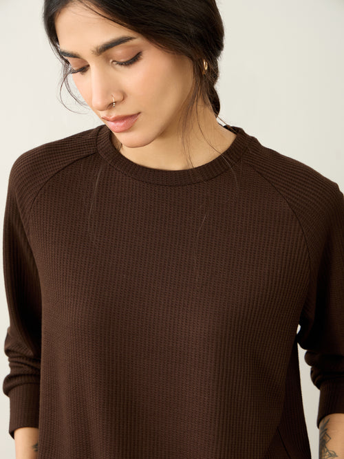 Brown Waffle Crew Neck Co-Ord Set