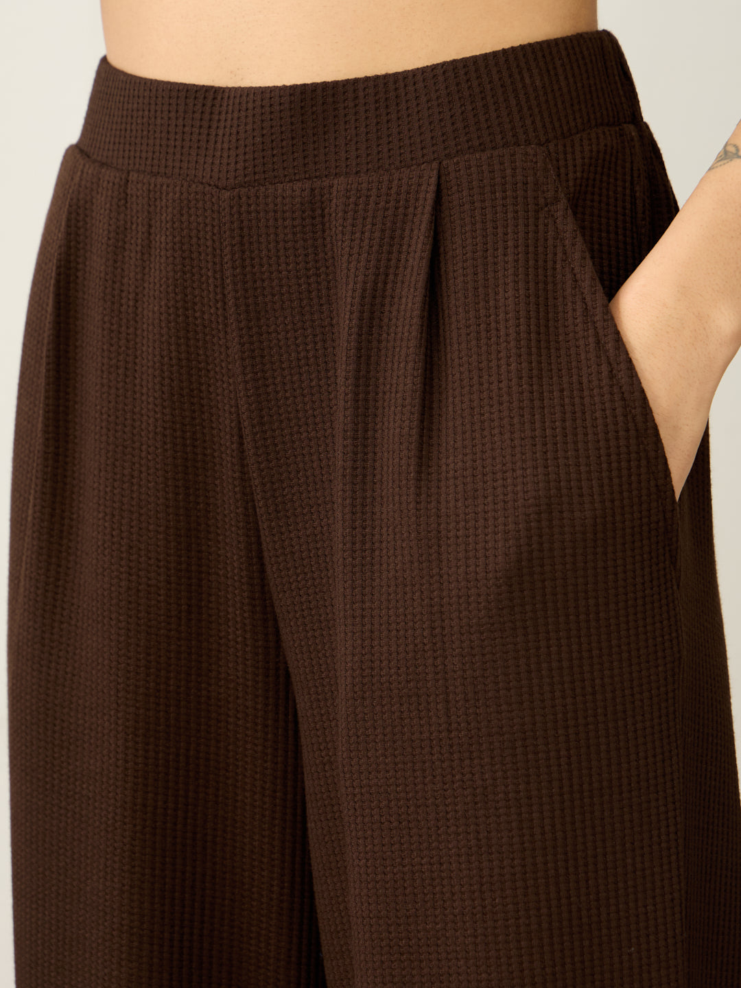 Brown Waffle Crew Neck Co-Ord Set
