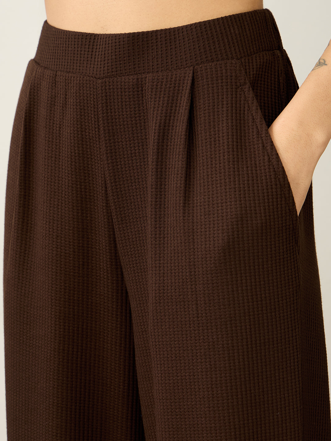 Brown Waffle Zip Yoke Detail Co-Ord Set