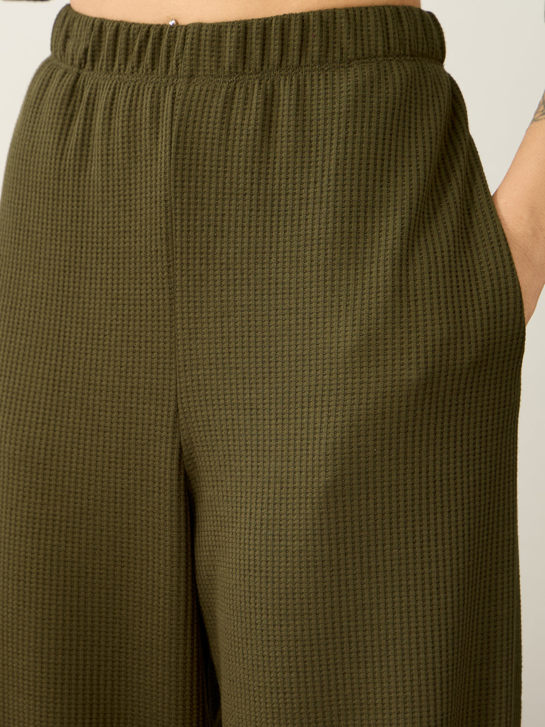 Olive Waffle Half Zip Up Co-Ord Set