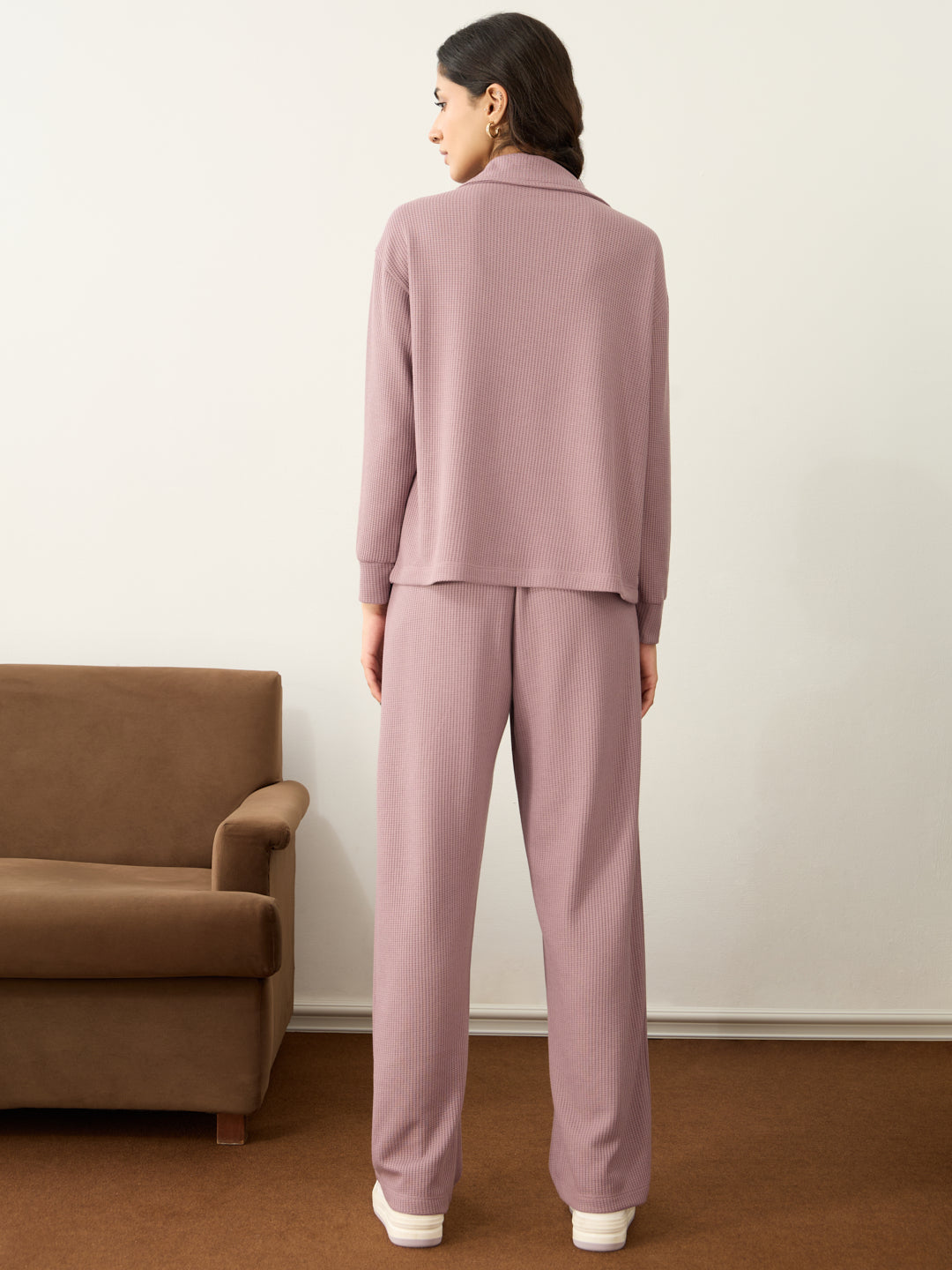 Mauve Waffle Zip Yoke Detail Co-Ord Set