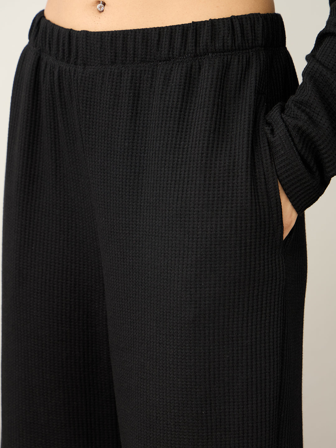 Black Waffle One Shoulder Co-Ord Set