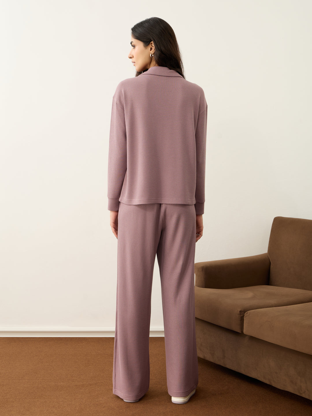 Mauve Waffle Collared Co-Ord Set