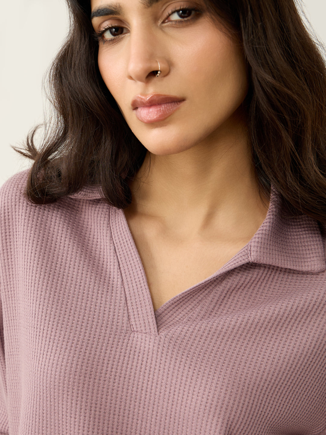 Mauve Waffle Collared Co-Ord Set