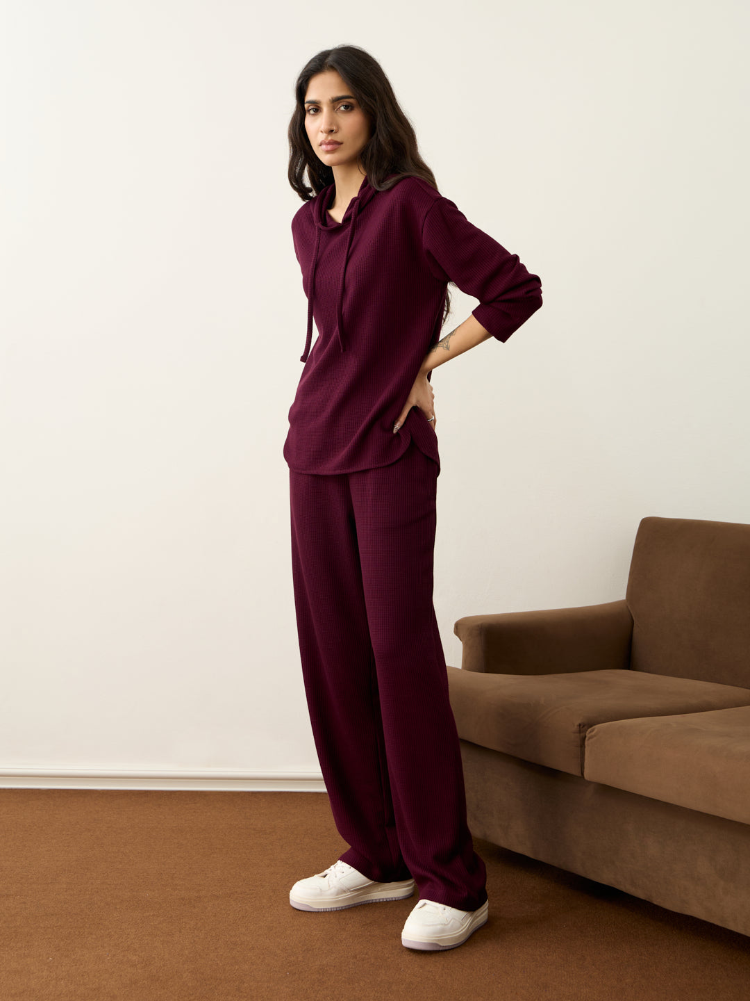 Wine Waffle Hooded Co-Ord Set