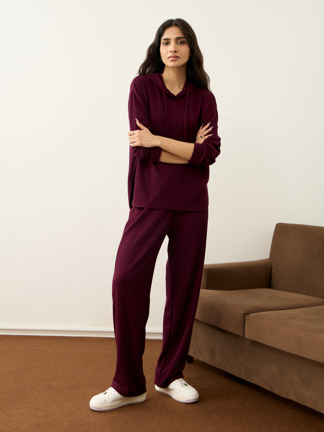Wine Waffle Hooded Co-Ord Set