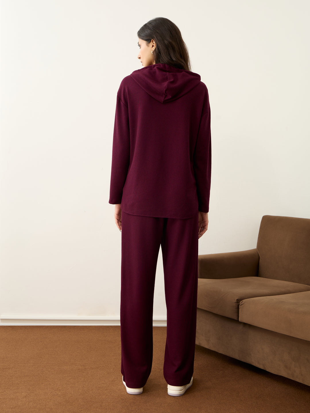 Wine Waffle Hooded Co-Ord Set