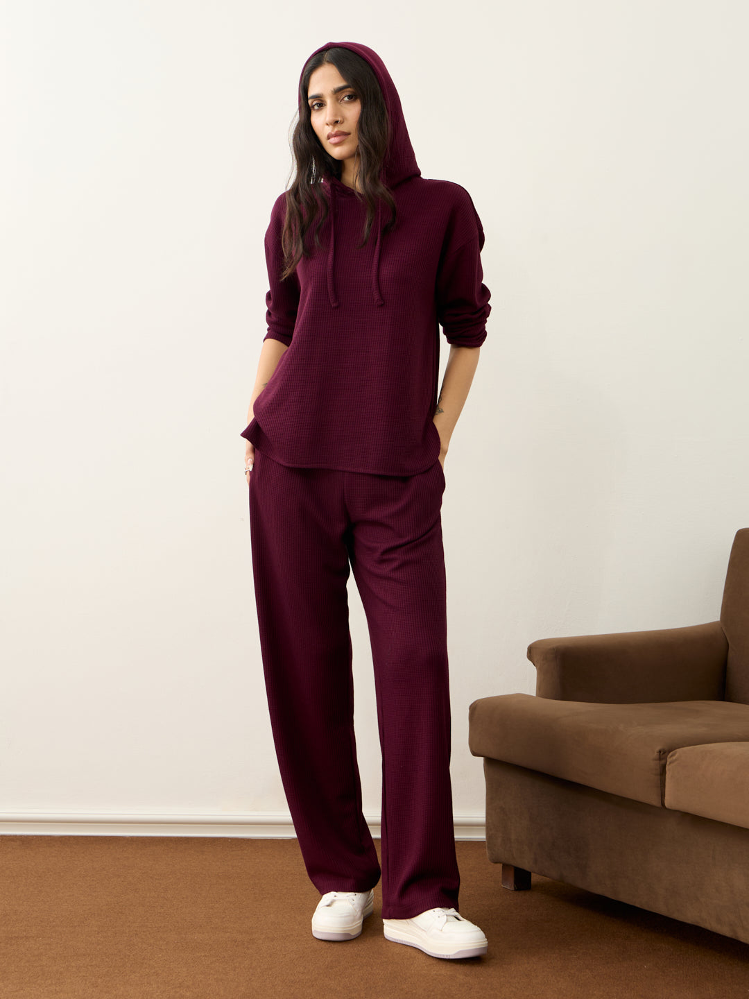 Wine Waffle Hooded Co-Ord Set