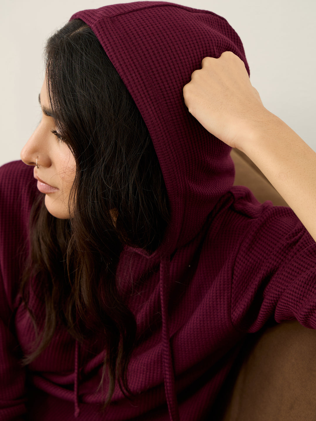 Wine Waffle Hooded Co-Ord Set