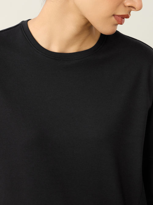 Black Poplin-Panelled T-Shirt