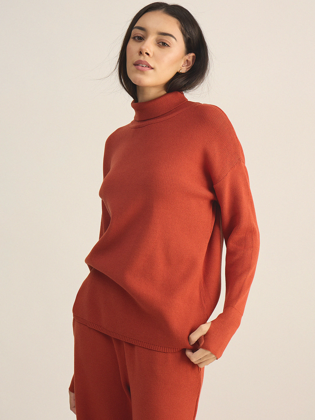 Rust Turtle Neck Knitted Co-Ord