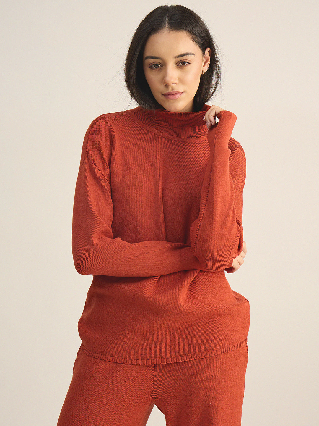 Rust Turtle Neck Knitted Co-Ord