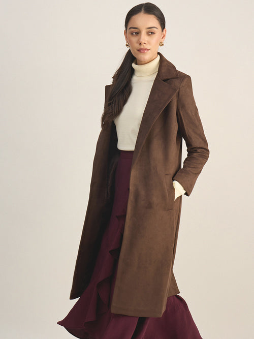 Coffee Brown Suede Long Coat